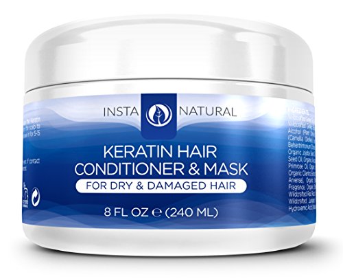 InstaNatural Keratin Hair Mask Treatment - Professional At Home Brazilian Conditioner Treatment for Dry & Damaged Hair - Smoothing & Strengthening Straight Hair Reconstructor Formula - 8 OZ