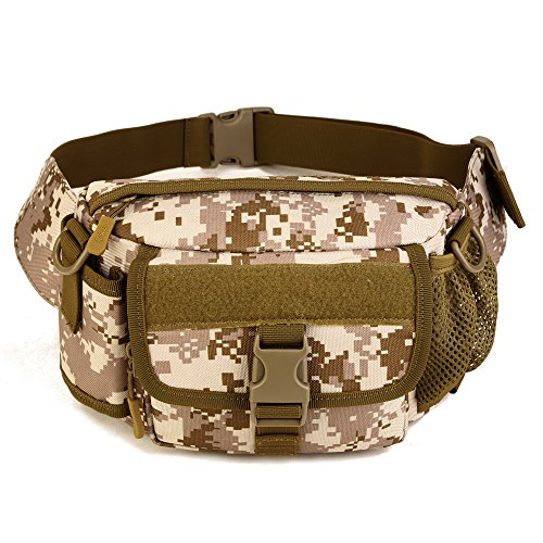 Multi functional Waist Pack, WOTOW Military Single Shoulder Hip Belt Bag Fanny Packs Water Resistant Waist Bag Pouch Hiking Climbing Outdoor Bumbag with Water Bottle Pocket Holder (Camouflage)