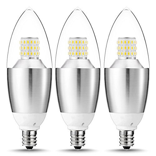 LOHAS® 7Watt B35 Dimmable LED Candelabra Light Bulbs, Daylight White 5000K, 60-65 Watt Equivalent, E12 Base LED Torpedo Candle Bulb, 120v, 600lm LED Bulbs for Chandelier Light, 3Pack