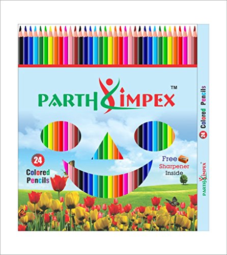 PARTH IMPEX Vibrant 24 Colored Pencils, Soft Core Color Pencil Set for Kids Adult Coloring Book, Art Painting Drawing Writing Sketching Sketch Highlighter Marker, Free Sharpener