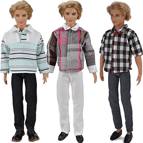 E-TING3 Sets Casual Wear Plaid Shirt Doll Clothes denim Pants Outfits For Ken Barbie Dolls