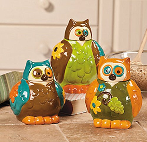 Owl Canisters Jars - Kitchen Decor - Set of 3