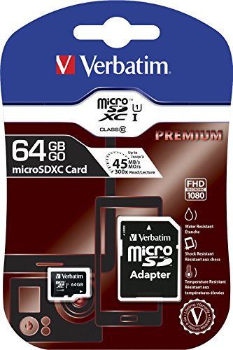 Verbatim 64GB Premium microSDXC Memory Card with Adapter, UHS-I Class 10 - 44084