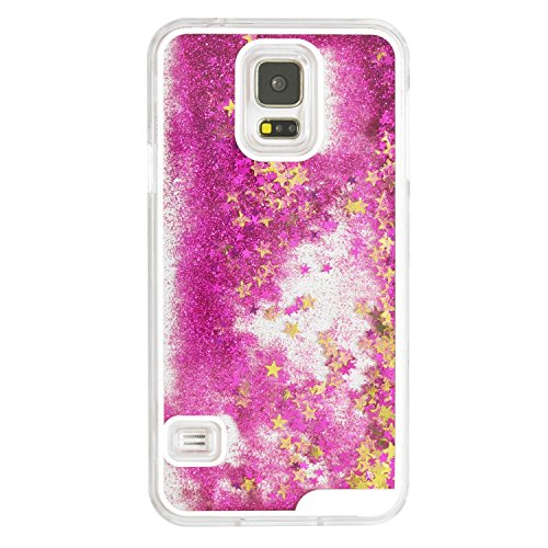 2 iProtect Case Samsung Galaxy S5 Case Stars and Glitter Rain with fluid Snowball Effect in gold and pink