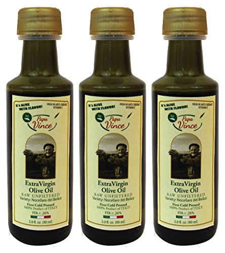Family Made 100% NEW 2016 HARVEST Olive Oil | Extra Virgin, First Cold Pressed, Single Source Sicily, Italy, No After Taste, Fruity, Raw, Unfiltered, Travel-Size 3.0 Fl Oz Pack of 3 - Papa Vince