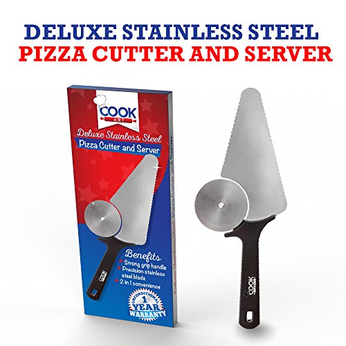 Stainless Steel Pizza Cutter and Server by CookArt - Strong Handle No Rust Non Stick Pizza Slicer