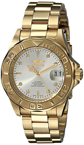 Invicta Pro Diver Unisex Automatic Watch with Beige Dial  Analogue display on Gold Plated Bracelet 9010