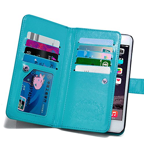 For iPhone 6 6s Case, Roybens 9 Card Slot PU Leather Wallet Case 2 in 1 Magnetic Detachable Back Cover Flip Case with Wrist Strap For Apple iPhone 6 6s (4.7) Blue