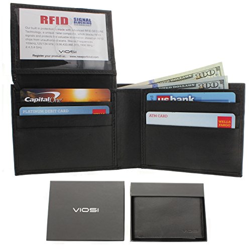 Viosi RFID Men's Leather Flip Up ID Window Bifold Wallet