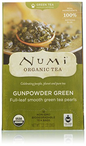 Numi Organic Tea Gunpowder Green, Full Leaf Tea Bags, 18 Count