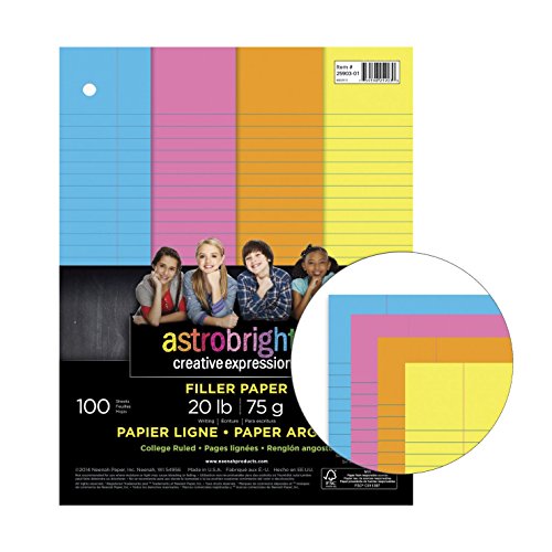Astrobrights College Ruled Filler Paper - 8 x 10 1/2 - 100 Sheets, 4 Colors