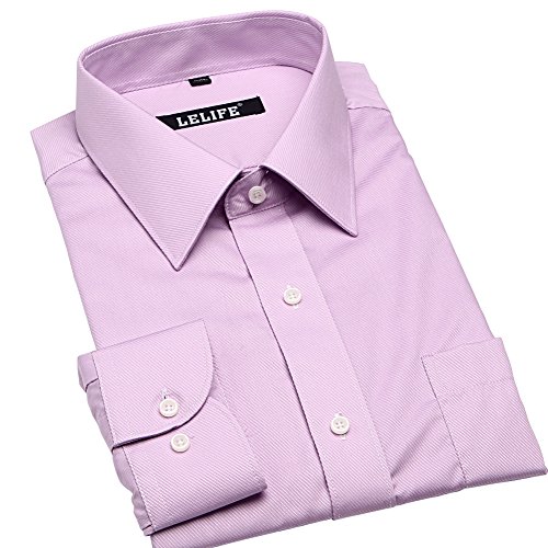 Lelife Men's Long Sleeve Wrinkle Free Color Dress Shirt Purple 2# Size XL