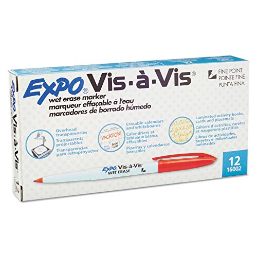 Expo Vis-A-Vis Wet-Erase Overhead Transparency Marker, Fine Point, Red Ink Dozen