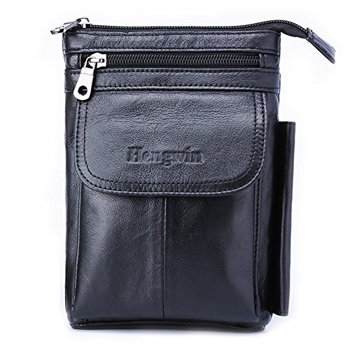 Hengying Men's Genuine Leather Multifunctional Outdoor Waist Pack Small Gadget Cellphone Pouch Convertible Belt Bag Cross-body Bag with Pen holder for Hiking, Climbing, Cycling, Motoring