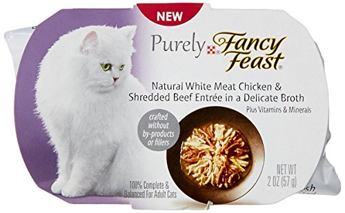 Purely Fancy Feast Natural White Meat Chicken and Shredded Beef Entree Cat Food, 2-Ounce Pouch, Pack of 10