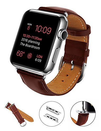 Apple Watch Band, LoHi 42mm iWatch [100% Genuine Leather] Replacement Watch Strap Wrist Band with Metal Clasp for Apple Watch & Sport & Edition (42mm-Brown)