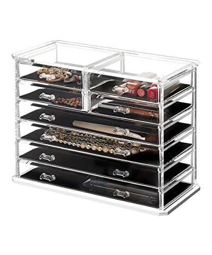Saganizer Clear Acrylic Jewelry Organizer and Makeup Organizer Cosmetic Organizer and Large 8 Drawer Jewelry Chest or Makeup Storage Ideas Case Lipstick Liner Brush Holder Make up Boxes