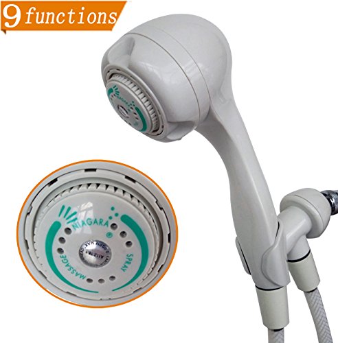Mancel 9 function Hand Shower Head,Jet Turbo Massage Handheld Showerhead With Shower Hose & Pedestal Holder, White