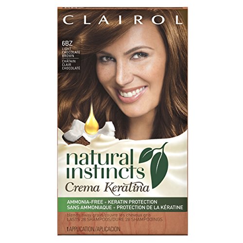 Clairol Natural Instincts Keratina Hair Color 6BZ Hazelnut Cream Kit, Light Chocolate Brown