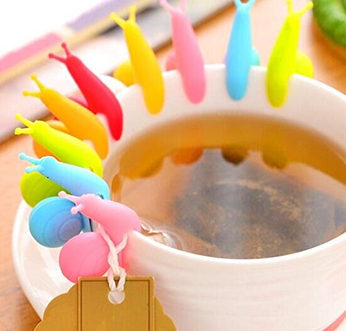 Drhob 6 pcs Exquisite Snail Shape Silicone Tea Bag Holder Cup Mug Candy Colors Cute