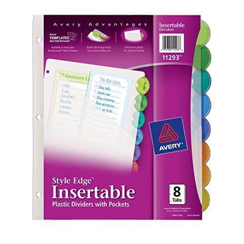 Avery Style Edge Insertable Plastic Dividers with Pockets, 8-Tab Set, 1 Set (11293)