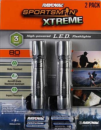 Rayovac BJ3W3W-B Sportsman Xtreme 3-Watt LED Flashlights with Batteries (2-Pack)