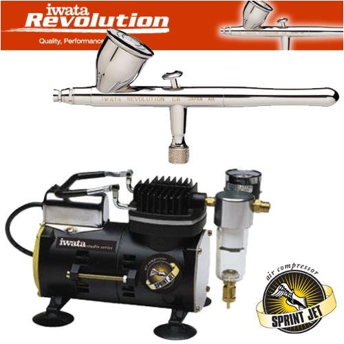Iwata Revolution CR Airbrushing System with Sprint Jet Air Compressor