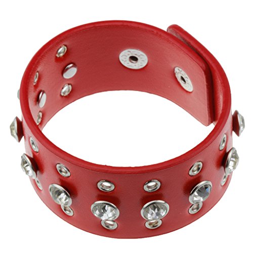 Punk Rock Red Leather Wrist Wrap with Crystal Studs Bracelet - Fashion Accessories Best for Women Girls