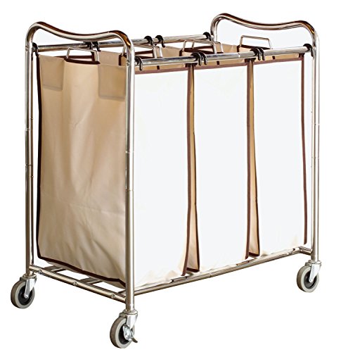 DecoBros Heavy-Duty 3-Bag Laundry Sorter Cart, Chrome