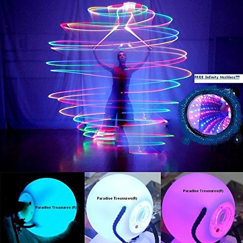 LED Poi Ball Swirling Light-up Rave Toy (Set of 2) with FREE Infinity Tunnel Necklace