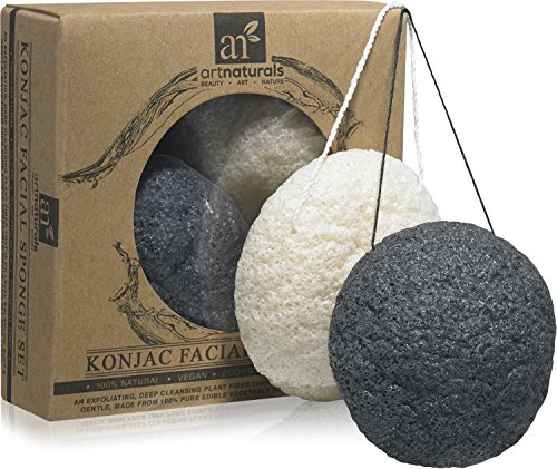 Art Naturals Konjac Facial Sponge Set - 2 Pack (Charcoal Black & Natural White)