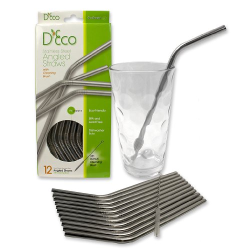 Stainless Steel Straws- Reusable Angled Drinking Straws with Cleaning Brush