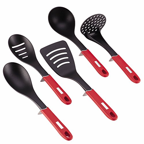 SilverStone Nonstick Nylon Kitchen Tool Set, 5-Piece, Chili Red, CookStand(tm) Tools
