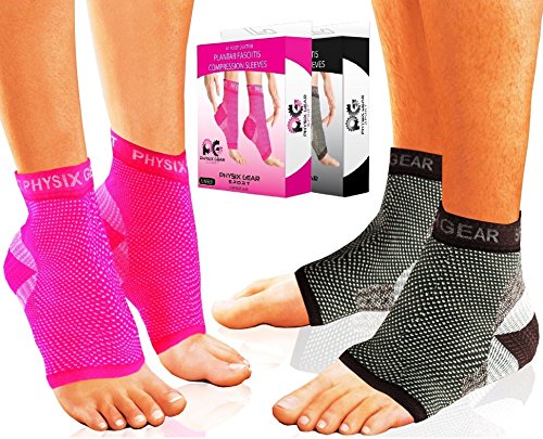 Plantar Fasciitis Compression Sleeves - Heel Spurs Pain Relief Arch Support Sock (Pink L/XL)