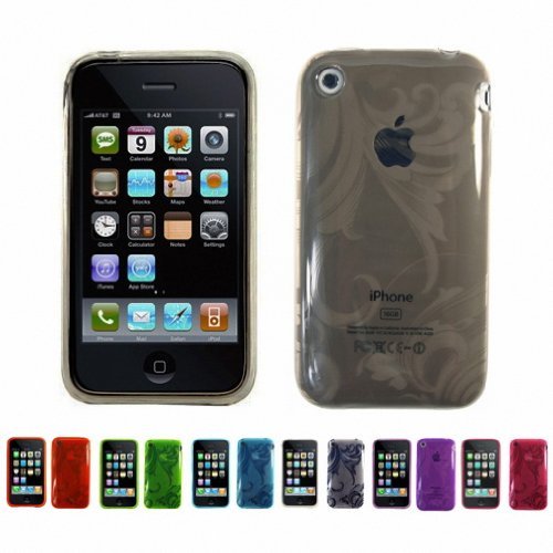 SMOKE Apple iPhone 3G 3Gs 8GB 16GB 32GB FLORAL Transparent Jelly Silicone Skin Case Cover + Free Screen Protector (Many Colors Available)