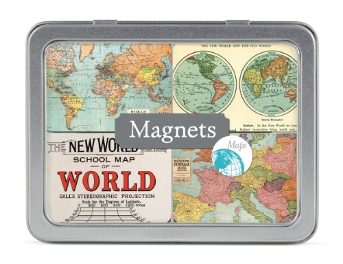 Cavallini Magnet Set Vintage Maps, 24 Assorted Magnets Packaged in a Tin