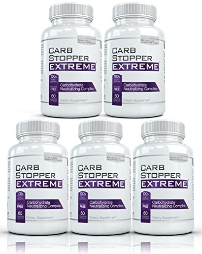 CARB STOPPER EXTREME (5 Bottles) - Maximum Strength Carbohydrate & Starch Blocker Weight Loss Supplement with White Kidney Bean Extract