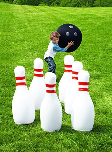 HearthSong Giant Bowling Game, Inflatable - Classic Red, White, and Black - 29H