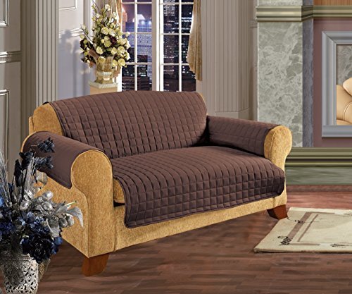 Elegance Linen Quilted Slip Cover Water-Absorbent Furniture Protector for Love Seat, Chocolate