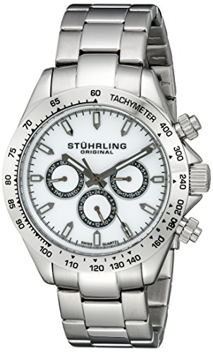 Stuhrling Original Men's 564.01 Concorso Raceway Swiss Quartz Tachymeter Day and Date Stainless Steel Bracelet Watch