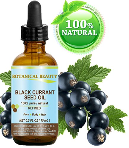 BLACK CURRANT SEED OIL. 100% Pure / Natural / Undiluted / Refined Cold Pressed Carrier oil. 0.5 Fl.oz. - 15ml. For Skin, Hair, Lip and Nail Care. One of the richest in gamma-linolenic acid, Omega 3, 6 and 9 Essential Fatty Acids. by Botanical Beauty