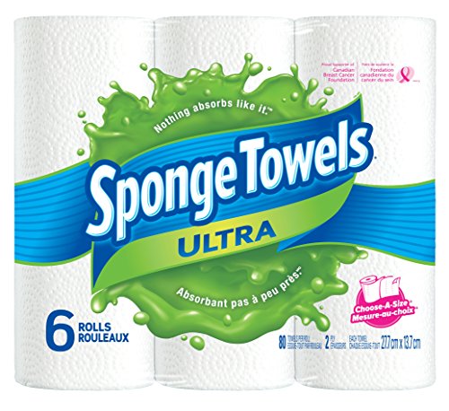 SpongeTowels Ultra Paper Towels, Choose-a-Size Regular Roll, 2-ply, 80 Sheets per Roll - 6 Rolls