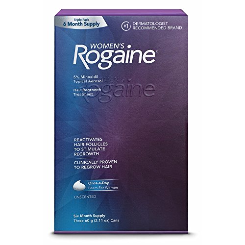 Women's ROGAINE 5% Minoxidil Topical Aerosol Hair Regrowth Treatment (Unscented) Foam - SIX MONTH SUPPLY - Three 60g. (2.11 oz) Cans (Packaging varies)