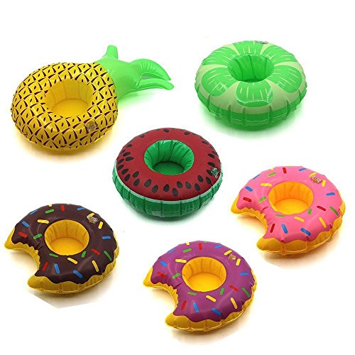 Trasfit Inflatable Pool Party Drink Floats Swimming Drink Holder - Fruits, Donuts (Set of 6)