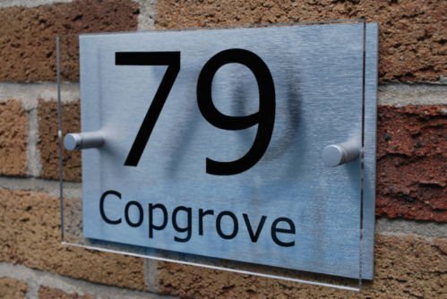 House Number Sign/Plaque Brushed Aluminium & AcrylicGOS03N--Personalised Sign