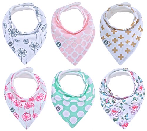 Baby Bandana Drool Bibs for Girls 6 Pack of Absorbent Cotton Baby Gift Set By Mumby