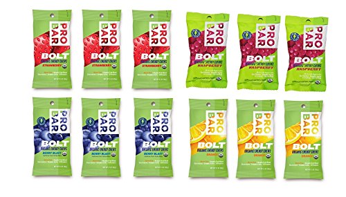 Probar Bolt Organic Energy Chews Orange, Raspberry, Strawberry, Berry Blast - Three of Each Flavor, Box of 12