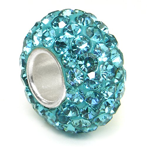 Sterling Silver Light Blue Crystal Ball Bead Charm