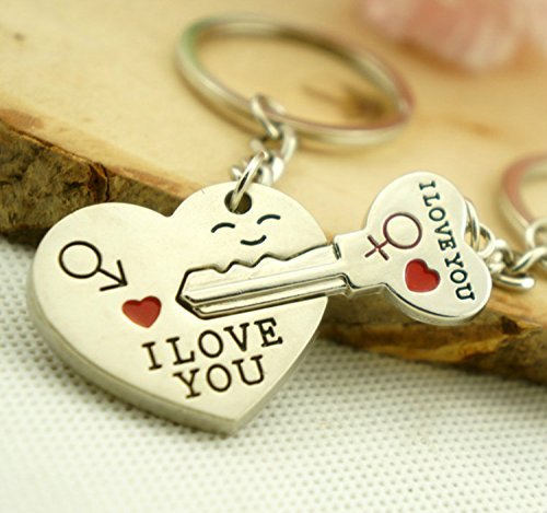 3X Liroyal Couple Keychain Keyring --- I Love You Heart + Key --- Lover Sweetheart Gift for Valentine's Day / Wedding Anniversary / Birthda(1 pair)