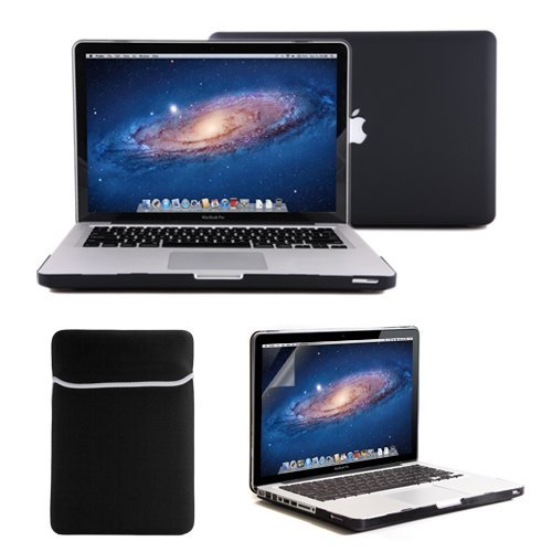 GMYLE Macbook Pro 13 - 4 in 1 Black Frosted Hard Case - Sleeve Bag and Keyboard Cover - Clear Screen Protector - (not fit for 13 Macbook Pro with Retina display)